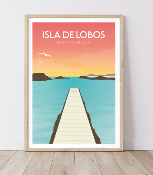 Affiche de voyage de l'île de Lobos (Los lobs) - El puertito dessiné par La Calima travelposters
