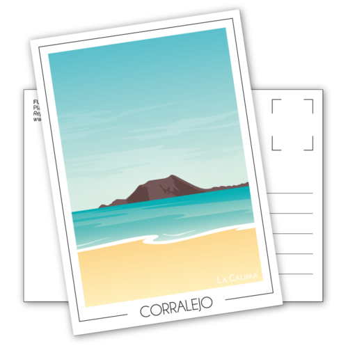 Carte postale de la plage de Corralejo (grandes playas) avec vue sur Lobos à Fuerteventura - postcard - postkard